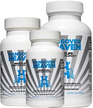 Three bottles of Hangover Heaven Nightlife Prep Supplement